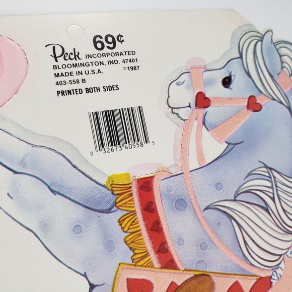 Vintage Peck Valentine's Day Die Cut Rocking Horse Girl Decoration Flocked 1987 - Picture 2 of 3